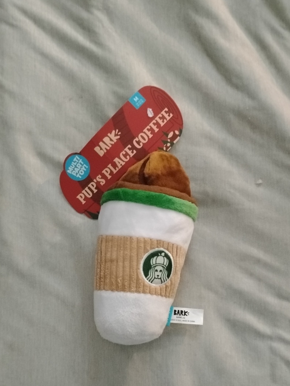 Starbarks Plush Coffee Cup Dog Toy - White, Brown & Green